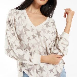 Z Supply Plira Camo Star Slub Pullover Oatmeal EUC Size Large